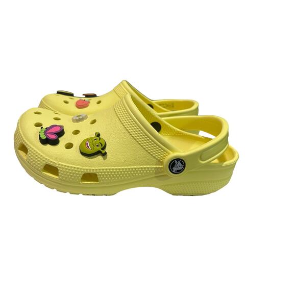 Crocs Unisex Classic Yellow Clogs with 6 Fun Jibbitz/Charms - Size US M 5/W 7 - Picture 5 of 12